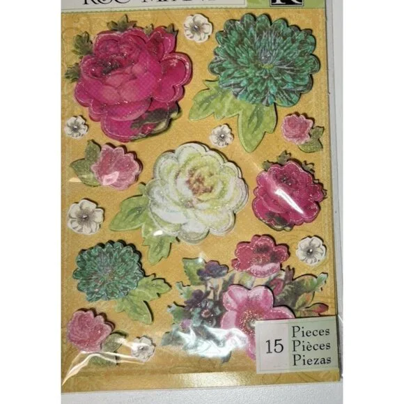 K & Company Serendipity Grand Dimensional Stickers Roses Flowers 15 pc Journal - Picture 2 of 4